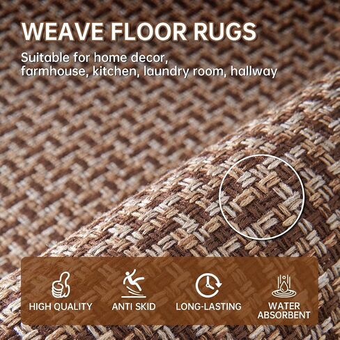 Kitchen Rugs and Mats Non Skid Washable Set of 2 PCS, Absorbent Runner Rugs for Kitchen, Front of Sink, Kitchen Mats for Floor, 17.3"x 47"+17.3"x 29" (Black) in Saudi Arabia