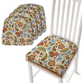 WIRESTER Set of 4 Dining Chair Seat Covers, Seat Cushion Slipcovers Protector, Soft Stretch Removable Washable Chair Cover for Dining Room, Kitchen, Office - Folk Floral Pattern
