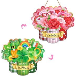 PETCEE Reversible Valentine's Day/St. Patrick’s Day Door Sign Decor Double-Sided Valentines Day Door Decorations Shamrock Welcome Wreath Sign for Home Farmhouse St. Patrick’s Day Wall Door Hanger