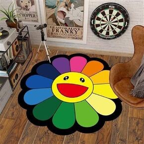32Inch Takashi Murakami Rug，Happy Face Rug，Flower Design for Bedroom Aesthetic Room Decor (Color : 21, Size : 32X32inch(80x80cm))