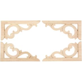 MUXSAM Wood Carved Corners Appliques Onlays, 1-Pair Unpainted Wood Caravings Decals for Cabinet Dresser Cupboard Mirrors Walls Doors Closet Fireplace Bed Frame DIY Craft Project, 12x6cm/4.72"x2.36"