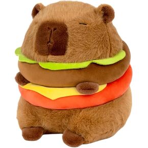 Realistic Capybara Burger Plush, Cute Capybara Stuffed Animal Pillow Plushie Toy, Soft Hamburger Food Stuffed Toys Doll for Birthday Kids Gifts 7.87''