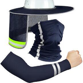 SATINIOR 3 Pcs Sun Hard Hat High Visibility Full Brim Mesh Neck Sunshade Bandana Headband Arm Sleeves with Reflective Strap