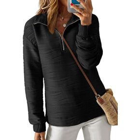 Dokotoo Women's Casual Half Zip Sweatshirts Long Sleeve Solid Color Textured Tops Pullover Jackets