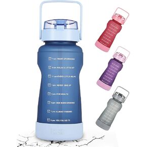 زجاجة مياه نصف جالون مع علامة زمنية وقش للتمرين وزجاجة مياه مانعة للتسرب للبالغين والأطفال إبريق ماء بسعة 64 أونصة مع حذاء سيليكون واقٍ (أرجواني) in Kuwait