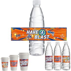 30 Pieces Dart Gun Party Water Bottle Label Wraps Dart Gun Battle Party Supplies Waterproof Water Bottle Wrapper Labels Darts Party Decoration Stickers for Boys Girls