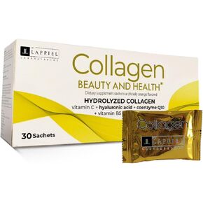 Hydrolyzed Collagen Peptides 30 Powder Packets with Vitamin C (1000mg) & Hyaluronic Acid, That Supports Hair, Skin, Nails & Joints, Orange Flavor, 30 Servings