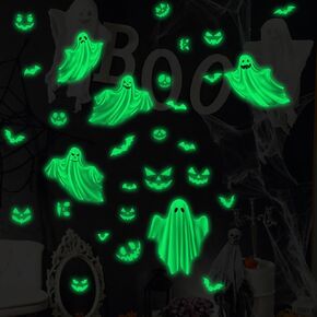 Glow in The Dark Halloween Ghost Wall Decor 3D Cute Ghost Stickers Halloween Decorations Luminous White Ghost Wall Decals Halloween Party Supplies for Gothic Home Window Door Wall Room Decor