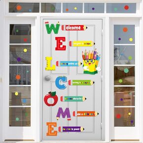 6 Sheets Welcome Window Door Clings Stickers,Welcome Poster for Classrooms Door Decorations Back to School Party Teachers Supplies for Preschool Kindergarten Elementary Wall Glass Blackboard Decor