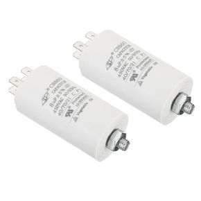 PATIKIL CBB60 8uF Running Capacitor,2Pcs AC 450V 4 Pins 50/60Hz Cylinder Bottom with Screw 65x35mm for Air Compressor,Cleaning Machine Motor Star