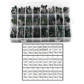 24 قيم 660 قطعة 100 فولت مجموعة متنوعة من المكثفات مع صندوق تخزين، 0.22nF-470nF طبقة بوليستر مجموعة مكثفات ورقية in Kuwait