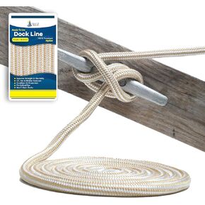 5/8" x 30' - Gold/White Durable Double Braided Nylon Dock Line - for Boats Up to 45' - Long Lasting Mooring Line - Strong Nylon Dock Lines for Boats - Marine Grade Sailboat Docking Line