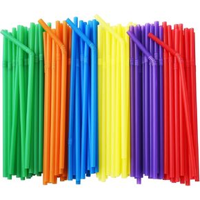 ALINK 100-Pack Solid Colors Flexible Drinking Straws, Plastic Disposable Bendy Straws - 7.75" x 0.23"