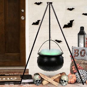 Halloween Decorations Outdoor - Halloween Party Decorations - Large Witches Cauldron on Tripod with Lights - Black Plastic Bowl Decor - Hocus Pocus Candy Bucket Decoration for Home Porch Outside