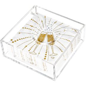 Napkin Holder Clear Acrylic Lunch Napkin Dispenser Square Beverage Cocktail Napkin Caddy Craft Acrylic Napkin Tray for Dining Table Kitchen Counter Restaurant Buffet Bathroom Vanity(7"x7")