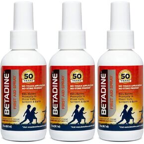 Betadine First Aid Spray 3 Ounce Bottle Povidone Iodine Antiseptic with No-Sting Promise, Pack of 3 in Kuwait