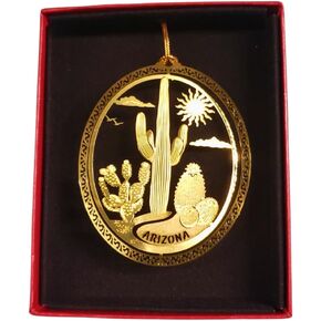 Arizona State Brass Christmas Ornament Souvenir Gift Cactus