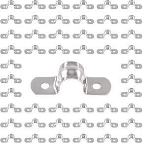 Swpeet 50Pcs 5/16"-8MM 2 Hole Strap U Bracket Tube Strap 304 Stainless Steel Pipe Strap Clamp Kit, Two Hole Snap On Pipe Strap Cable U Bracket Tube Strap Tension Clips for Fixing Pipe or Cable