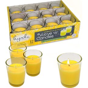 شمعة Hyoola Citronella في كوب زجاجي - 12 عبوة - ديكور داخلي وخارجي وشمعة طاردة للبعوض والحشرات والحشرات - رائحة منعشة طبيعية - وقت حرق لمدة 12 ساعة