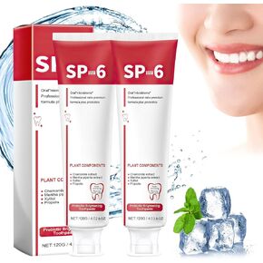 معجون أسنان Sp-6 فائق التبييض، معجون أسنان Sp-6 فائق التبييض، معجون أسنان Sp 6، معجون أسنان بروبيوتيك لتفتيح الأسنان، معجون أسنان Sp-6 نفس منعش، معجون أسنان للعناية بالتنظيف العميق (120 جرام * قطعتين) in Kuwait