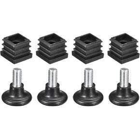 uxcell 8Pcs Inserts for Square Tubes with Leveling Feet, for 0.79"x0.79" OD Square Tube, M8 Thread Black Plastic Furniture Chair Leg Plug Blanking End Caps Insert Plugs