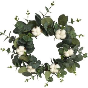 Eucalyptus Wreath Cotton Wreath Green Leaves Wreath Front Door Wreath Artificial Hanging Plant for Wedding Home Front Door Decor