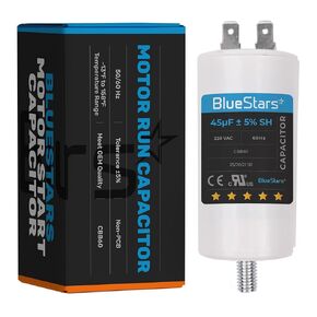 BlueStars 45 uf/MFD/Microfarad 250 VAC Volts CBB60 50Hz/60Hz Run Capacitor with Screw - Exact Fit for Start-up of AC Motors Run Electric Motors Water Pumps