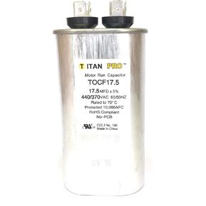 Motor Run Capacitor, 17.5 MFD, 4-3/8 In. H