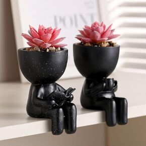 2pcs Fake Succulents Plants Artificial in People Planters,Small Cute Fake Plants for Bedroom Bathroom Decor,Aesthetic Plant Decor for Office Restroom Home Desk Decorations(White)