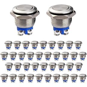 Ruofeng 16mm لحظة ضغط على زر التبديل للماء الإغلاق زر التبديل 1NO SPST AC 250V / 3A 30V / 3A مع 2 محطات المسمار الفولاذ المقاوم للصدأ قذيفة معدنية (حزمة من 40) in Kuwait