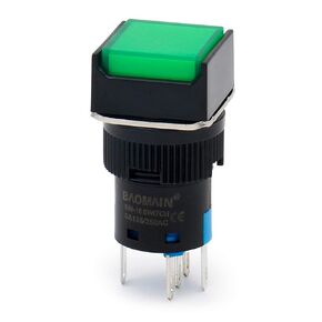 Baomain 5/8" 16mm Push Button Switch Latching Square Cap LED Lamp Green Light DC 12V SPDT 5 Pin 5 Pack