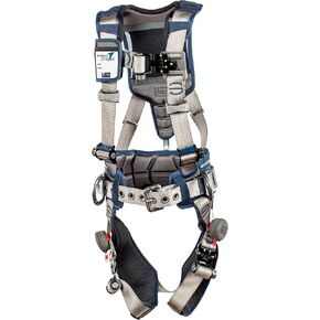 3M DBI-SALA 1112538 ExoFit STRATA, Aluminum Back/Side D-Rings, Tri-Lock Revolver QC Buckles with Sewn in Hip Pad/Belt, X-Large, Blue/Gray