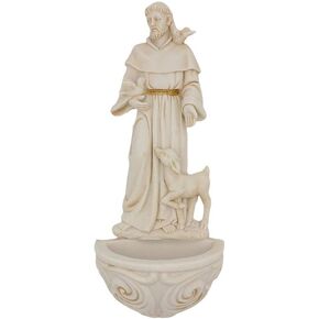 Corbase Religious Resin St. Francis with Doves Holy Water Font, 6 3/4 Inch