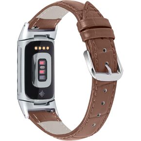 FitTurn Compatible with Fitbit Charge 6/Charge 5 Leather Bands for Women Men Replacement Luxury Crocodile Embossed Business Genuine Leather Watch Band for Charge 6/Charge 5