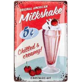 Nostalgic-Art Retro Tin Sign, USA – Milkshake – Gift idea for USA & Diner fans, Metal Plaque, Vintage design for wall decoration, 7.9" x 11.8"