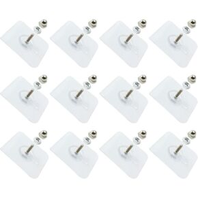 Adhesive Hooks Screw Hanging Wall Hooks Transparent Waterproof Reusable Seamless Sticky Hooks for Bathroom Kitchens Office(12Pcs)