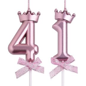 41st Birthday Candles, Gold 41 Year Old Number Birthday Candles, Happy Birthday Party Cake Topper Decoration Gifts for Women Men