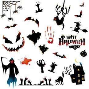 Halloween Wall Decals Halloween Party Decorations Bats Ancient Castle Halloween Home Decor Hallowee Window Clings Decals Stickers, Black
