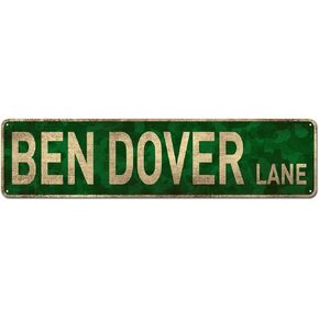Ben Dover Lane - Metal Tin Sign Retro Street Signs for Room Décor Novelty Funny Gift 4" x 16"