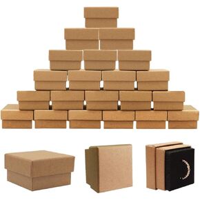 120 Pack Kraft Jewelry Gift Boxes Square Paper Cardboard Ring Box with Foam Small Earring Packing Boxes Bulk for Small Business Selling Anniversaries, Weddings, Birthdays, Christmas, Valentine