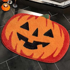 Halloween Bathroom Decor Fall Pumpkin Bathroom Rugs Non Slip Funny Cute Bath Mats for Bathroom Shower Tub Microfiber Washable Absorbent Carpet Autumn Home Decoration, Orange