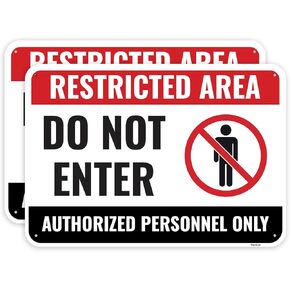 2PC Restricted Area Do Not Enter Authorized Personnel Only Sign, 10 x 7 Inches - Aluminum