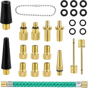 27pcs Bicycle Valve Adapter Set, Brass Tire Inflator Adapter Bike Pump Adapters Air Hose Adaptor for Standard Pump Ball Needles or Air Compressor for Presta Schrader