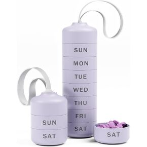 Cute Pill Organizer, Cute Weekly Pill Box for Travel, Cute Daily Pill Case 7 Day, with 7 Large Stackable Compartments, Sturdy ABS Pill Holder for Vitamin Supplement Medicine（Purple）
