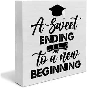 Graduation Wood Box Sign Decor Desk Sign Graduate a Sweet Ending to a New Beginning Wooden Box Block Sign Rustic Home Graduation Party Decoration Grad Gift