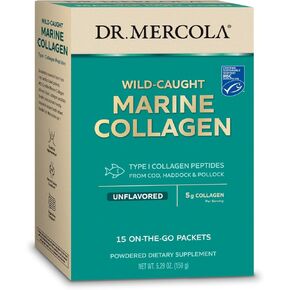 Dr. Mercola Marine Collagen Powder Packets, 5g Collagen Per Serving, 15 Servings (15 on-The-go packets), Powdered Dietary Supplement, Unflavored, Type 1 Collagen Peptides from Cod, Haddock & Pollock