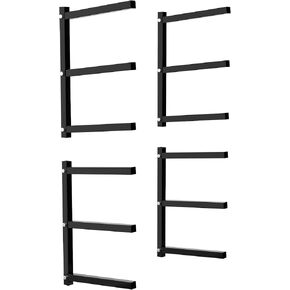 رف خشبي من Foozet مثبت على الحائط مع 3 أزواج من منظم الخشب وتخزين الخشب رف خشبي معدني شديد التحمل للأماكن الداخلية والخارجية، أقصى تحميل أسود إجمالي 600 رطل أسود in Kuwait