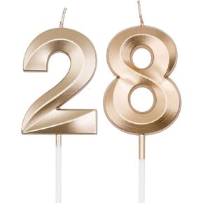 Silver 28th & 82nd Birthday Candles for Cakes, Number 28 82 Candle Cake Cupcake Topper for Birthday Anniversary Party Decoration