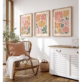 Boho Flower Wall Art Decor Abstract Floral Canvas Prints Botanical Plant Wall Art Pictures Minimalist Flower Painting Poster for Living foom Bedroom 12x16 Inch Unframed Set of 3