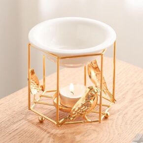 Delicate Birdcage Design Romantic Metal Tealight Candle Holder Oil Tart Burner Aroma Diffuser Furnace Home Decoration (Black)